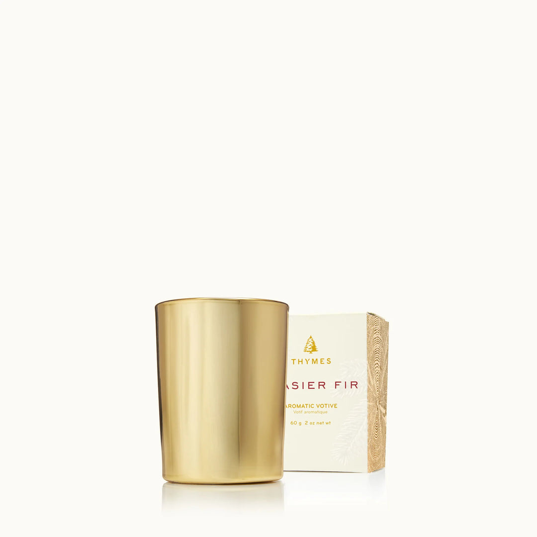 FINAL SALE Thymes Frasier Fir Gilded Gold Votive Candle 2oz