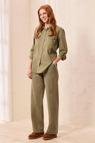 Tribal Audrey Flowy Wide Leg Pull-On Pants With Drawstring Olivestone