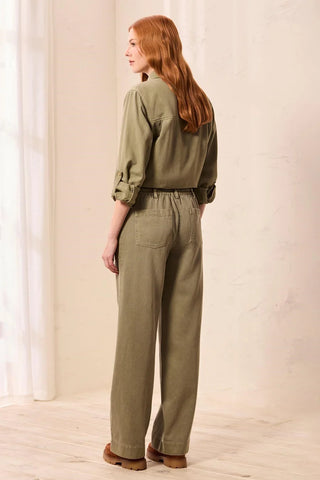 Tribal Audrey Flowy Wide Leg Pull-On Pants With Drawstring Olivestone