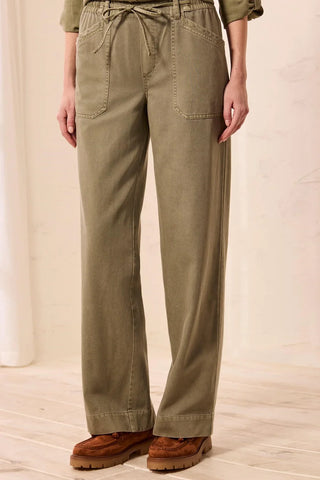 Tribal Audrey Flowy Wide Leg Pull-On Pants With Drawstring Olivestone