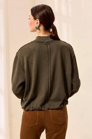 Tribal Bubble French Terry Crew Neck Long Sleeve Knit Top Cedar Green