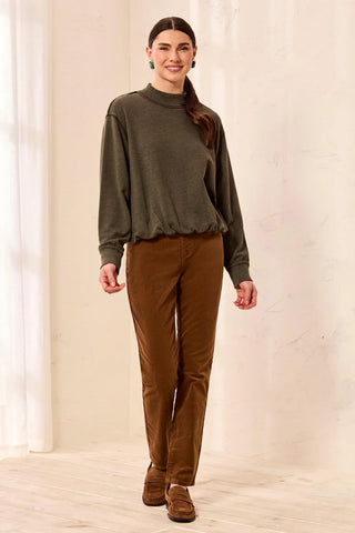Tribal Bubble French Terry Crew Neck Long Sleeve Knit Top Cedar Green