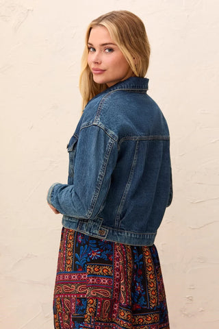 Tribal Casual Long Sleeve Waist Lenght Denim Jacket Fountain