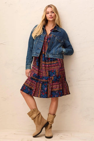 Tribal Casual Long Sleeve Waist Lenght Denim Jacket Fountain