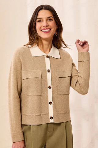 Tribal Double knit Long Sleeve Button-Front Collared Cardigan Fossil