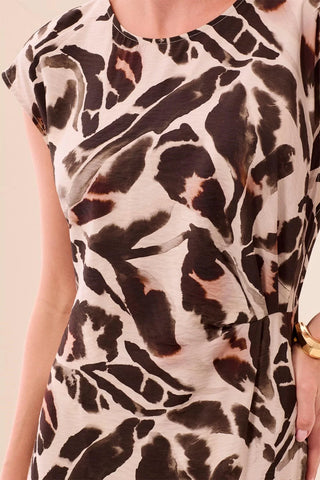Tribal Drop Shoulder Pintuck Tunic Midi Dress Dry Sand