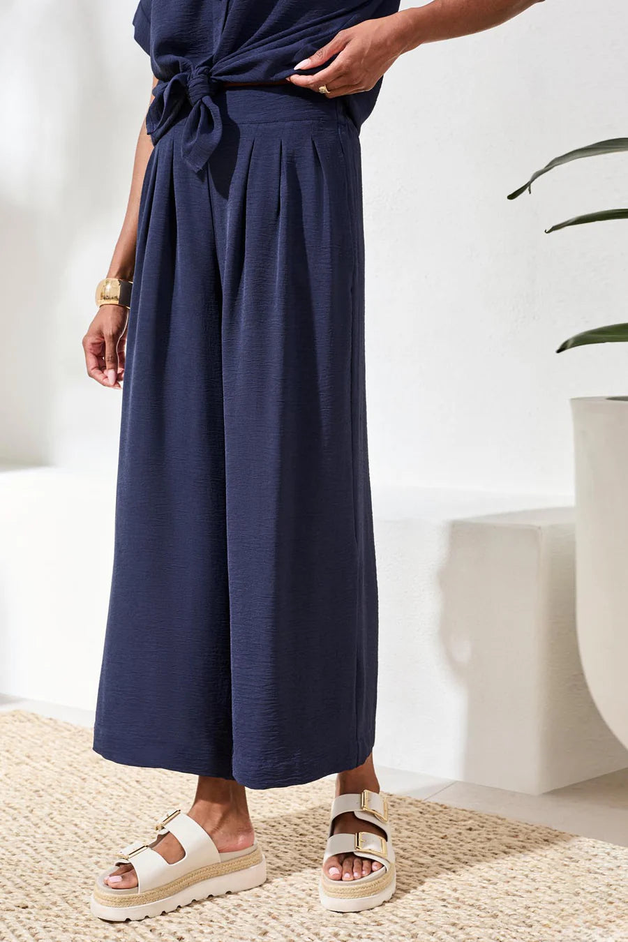 Tribal Airflow Pleated Pants With Elastic Waistband Nautical