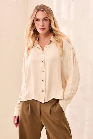 Tribal Soft Viscose Drop Shoulder Button Front Collared Blouse Moonstone