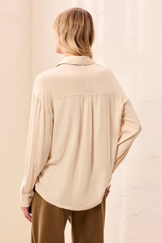 Tribal Soft Viscose Drop Shoulder Button Front Collared Blouse Moonstone