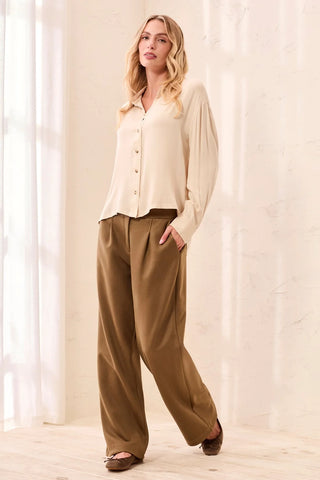 Tribal Soft Viscose Drop Shoulder Button Front Collared Blouse Moonstone
