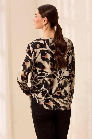 Tribal Ultra-Soft Long Sleeve Crew Neck Knit Top with Side Ruching Dry Sand