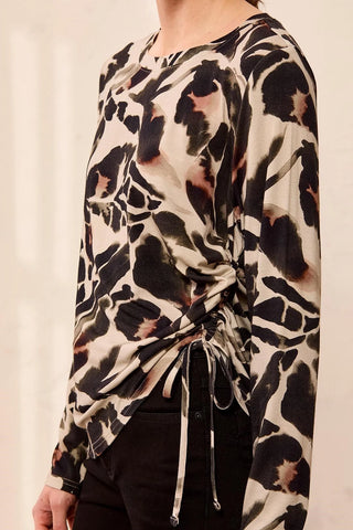 Tribal Ultra-Soft Long Sleeve Crew Neck Knit Top with Side Ruching Dry Sand