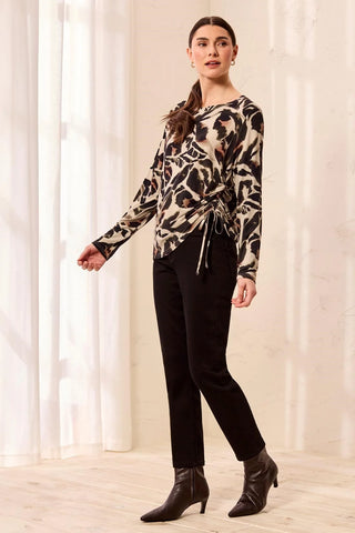 Tribal Ultra-Soft Long Sleeve Crew Neck Knit Top with Side Ruching Dry Sand