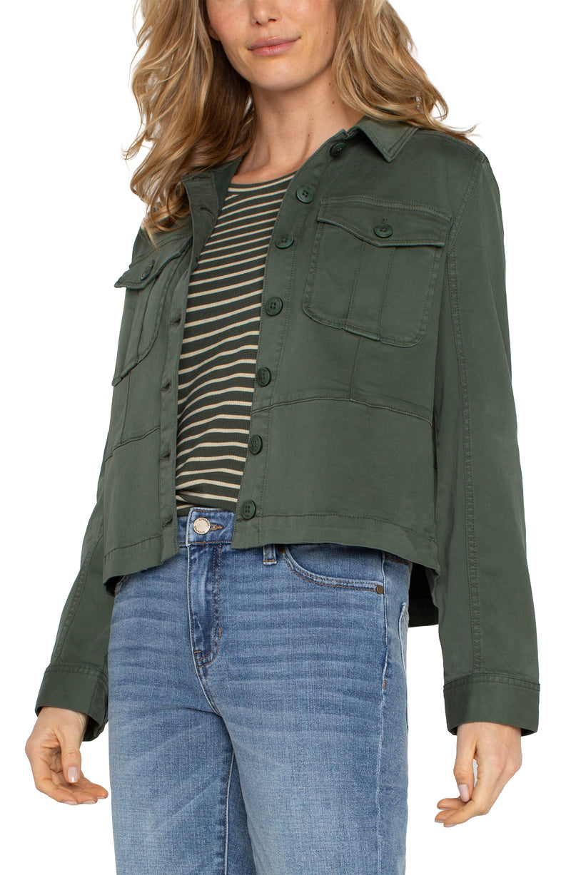 LIVERPOOL PEPLUM HEM TRUCKET JACKET - MOSS GREEN