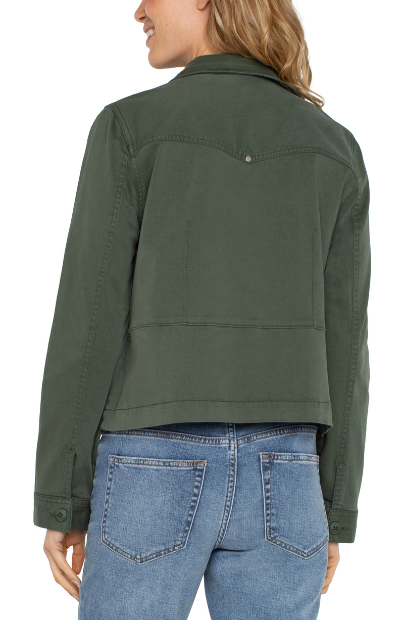 LIVERPOOL PEPLUM HEM TRUCKET JACKET - MOSS GREEN