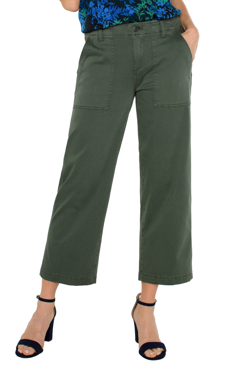 LIVERPOOL CARGO CROP WIDE LEG PANT - MOSS GREEN