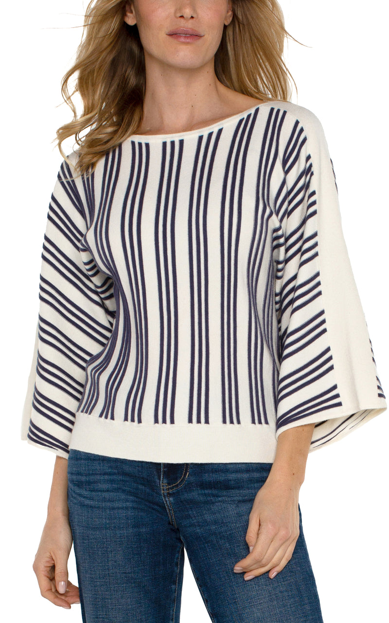 LIVERPOOL 3/4 SLEEVE BOAT NECKL DOMAN SWEATER - CREAM/NAVY