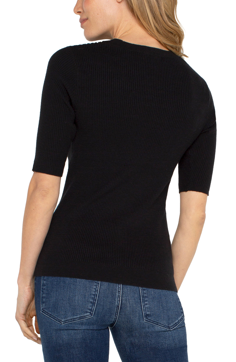 LIVERPOOL ELBOW SLEEVE CREW NECK SWEATER - BLACK