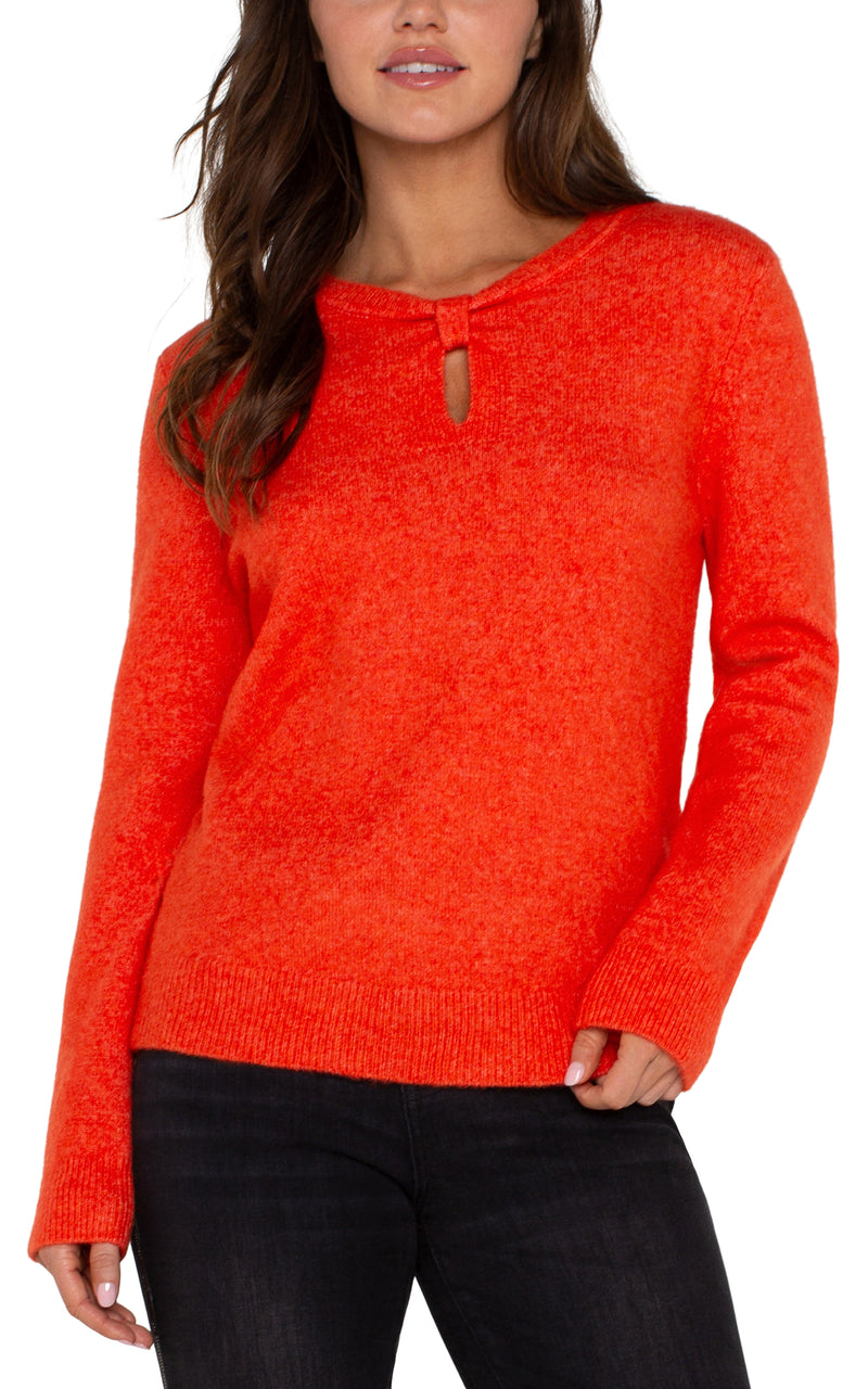 LIVERPOOL LONG SLEEVE CUT OUT BOW NECK SWEATER - ORANGE