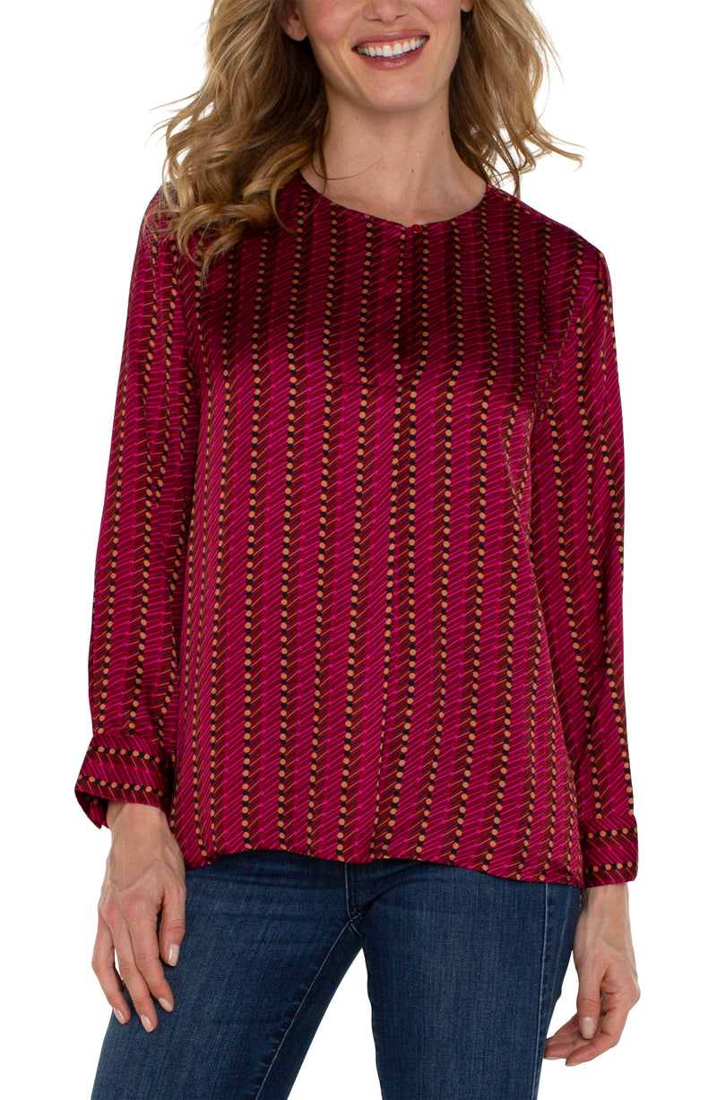 LIVERPOOL LONG SLEEVE POPOVER WOVEN BLOUSE RUBY DOTTED