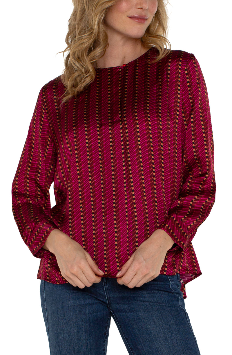 LIVERPOOL LONG SLEEVE POPOVER WOVEN BLOUSE RUBY DOTTED