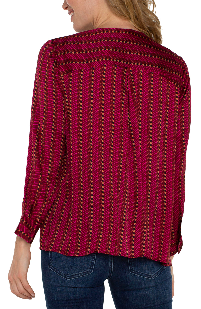 LIVERPOOL LONG SLEEVE POPOVER WOVEN BLOUSE RUBY DOTTED