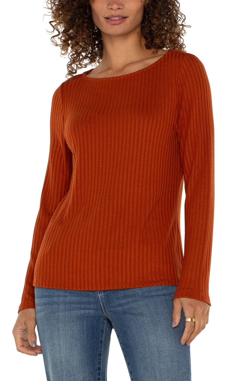 LIVERPOOL LONG SLEEVE BOAT NECK KNIT TOP - CEDAR