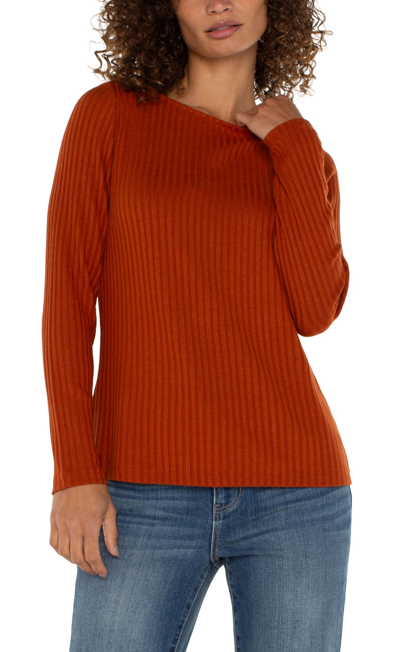 LIVERPOOL LONG SLEEVE BOAT NECK KNIT TOP - CEDAR