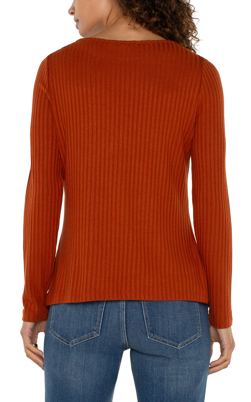 LIVERPOOL LONG SLEEVE BOAT NECK KNIT TOP - CEDAR