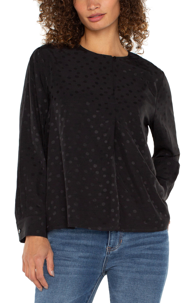 LIVERPOOL LONG SLEEVE POPOVER WOVEN BLOUSE - BLACK DOT