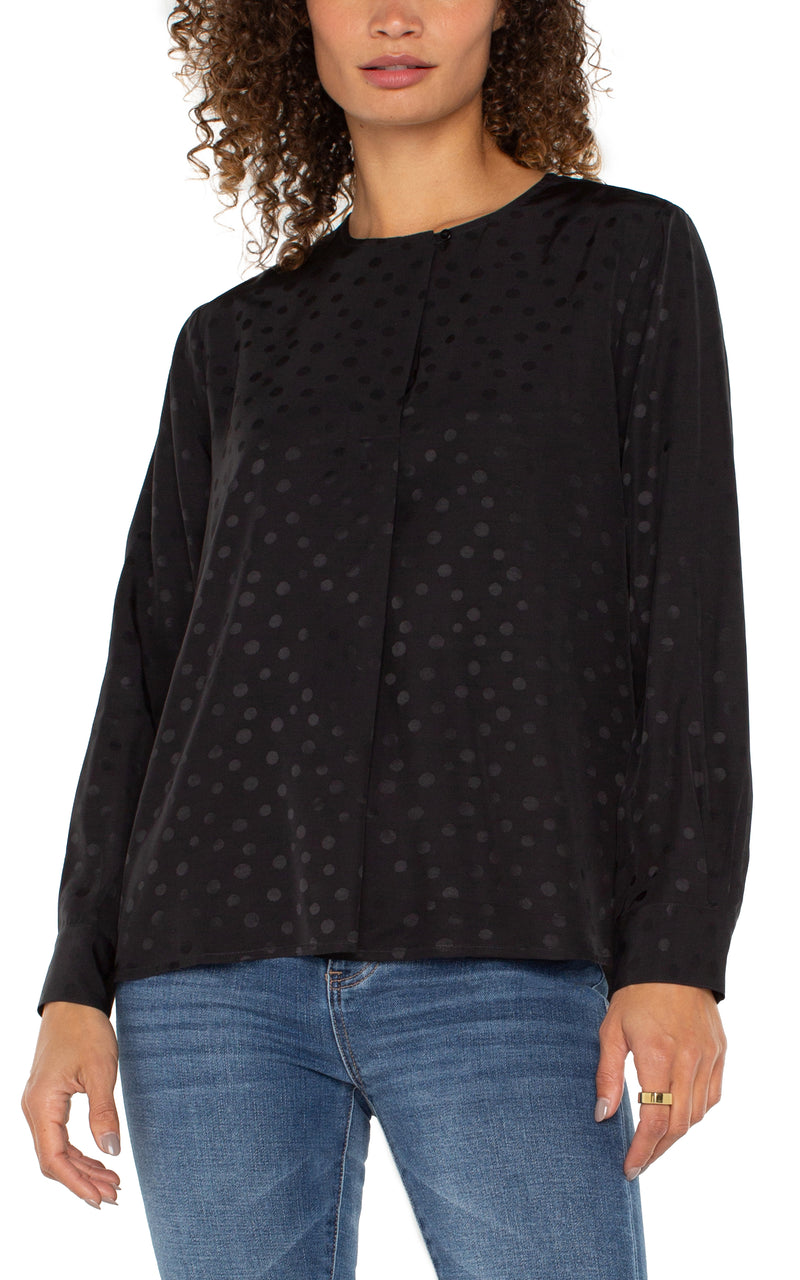 LIVERPOOL LONG SLEEVE POPOVER WOVEN BLOUSE - BLACK DOT