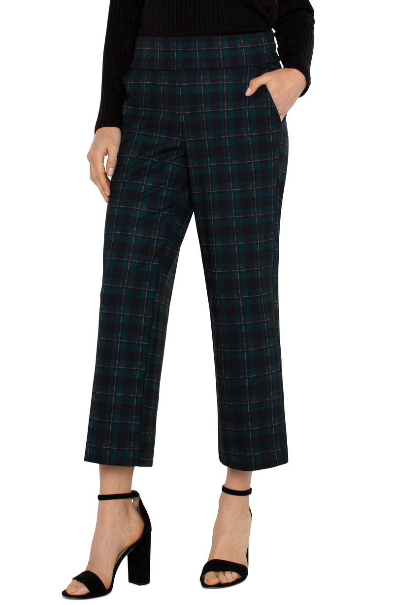 LIVERPOOL MABEL PULL-ON CROP STRAIGHT PANT - DARK FOREST PLAID