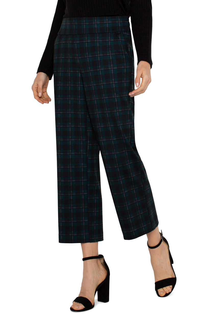 LIVERPOOL MABEL PULL-ON CROP STRAIGHT PANT - DARK FOREST PLAID