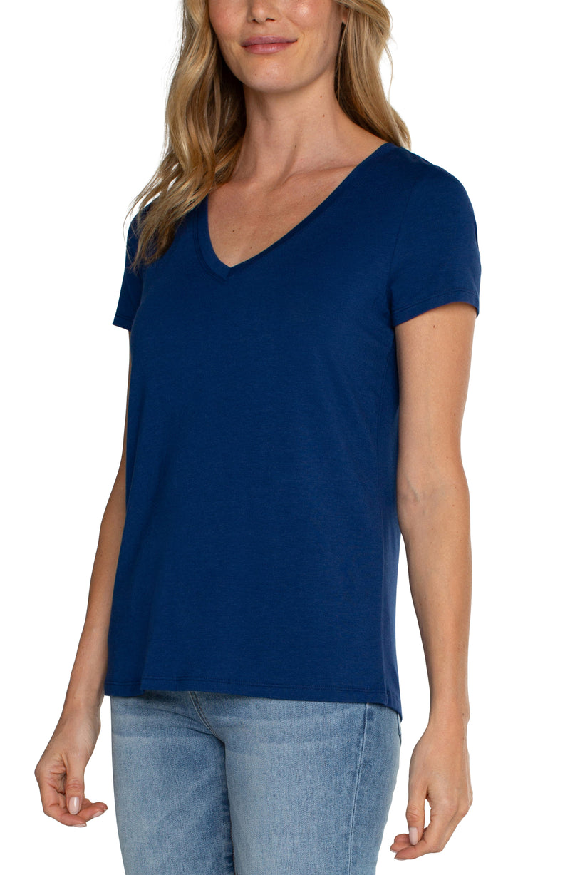 Liverpool V-NECK SLUB KNIT TEE - ESTATE BLUE