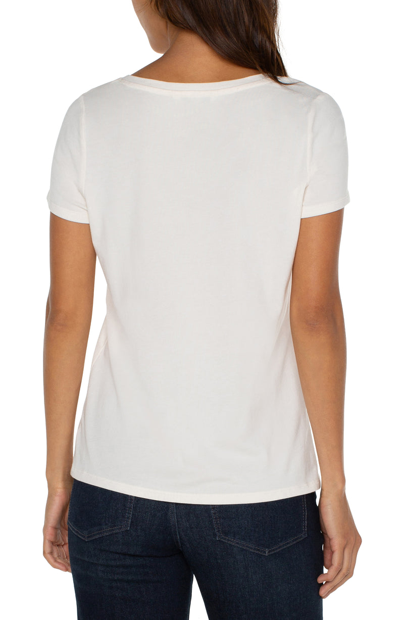 Liverpool V-NECK SLUB KNIT TEE - FRENCH CREAM