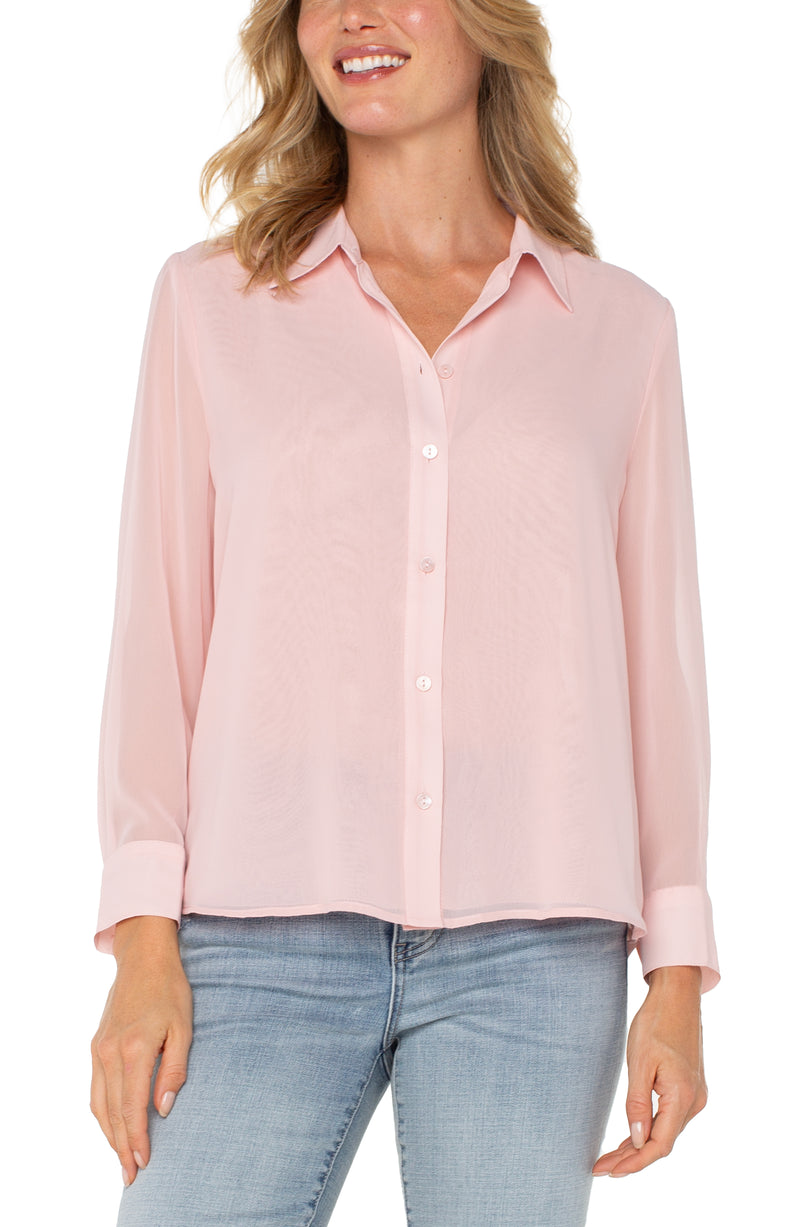 Liverpool Long Sleeve Woven Shirt With Pleat Back Detail - Soft Pink