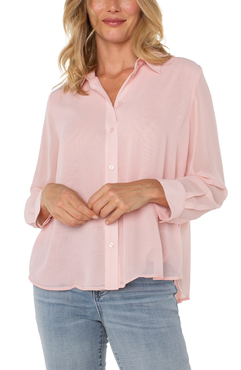 Liverpool Long Sleeve Woven Shirt With Pleat Back Detail - Soft Pink