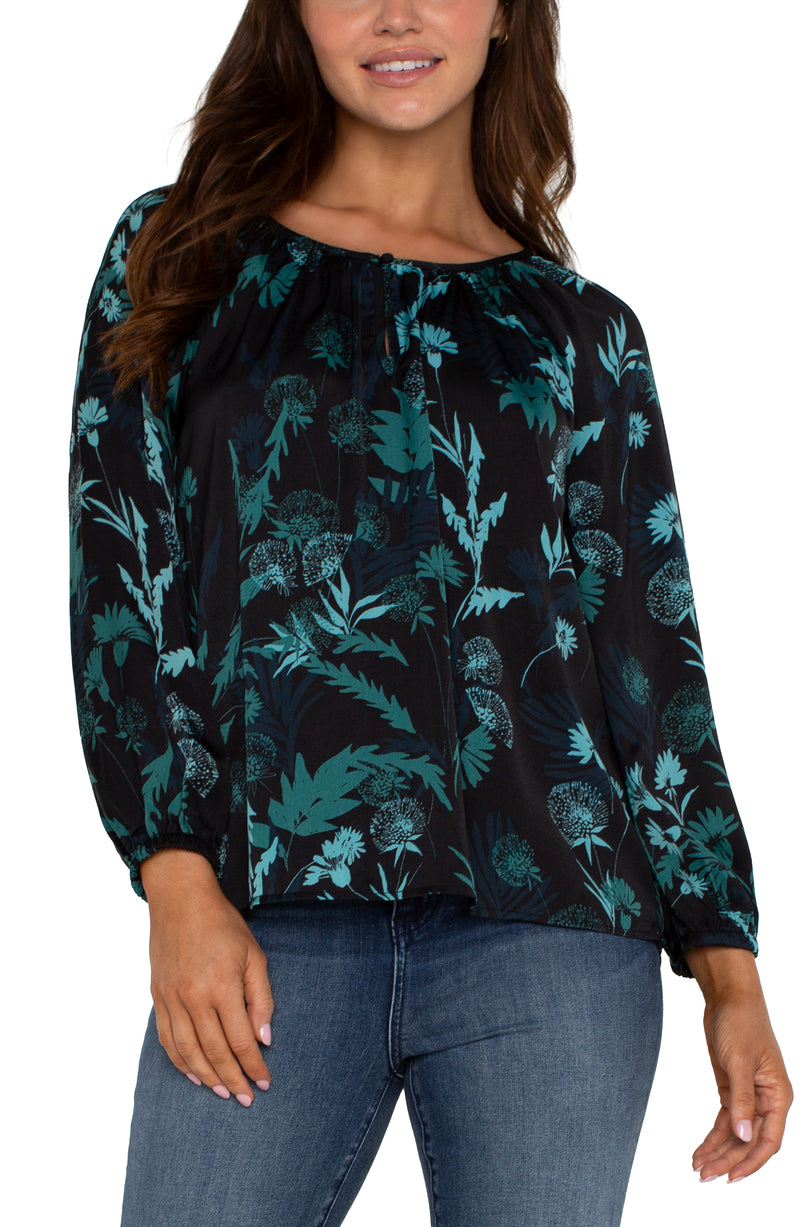 Liverpool Long Sleeve Shirred Blouse - Malachite Folge