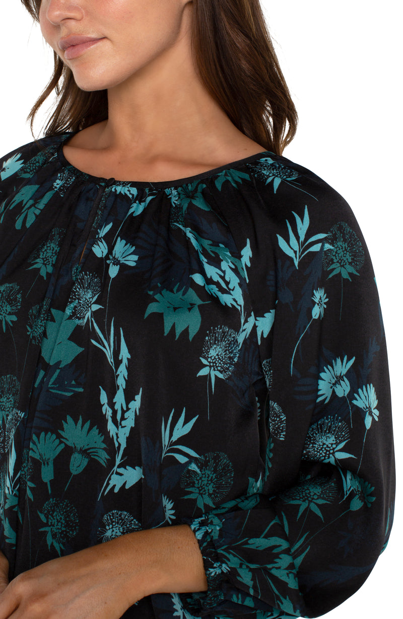 Liverpool Long Sleeve Shirred Blouse - Malachite Folge