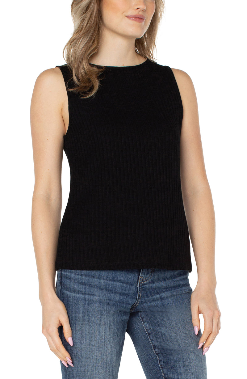 Liverpool Sleeveless Boat Neck Rib Knit Top - Black