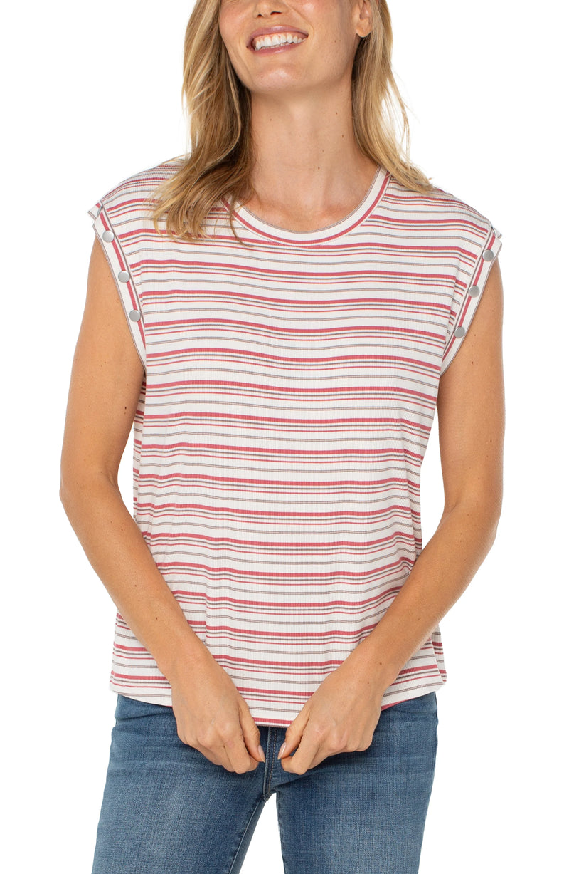 FINAL SALE Liverpool Sleeveless Dolman Knit Top - Pink Multi Stripe