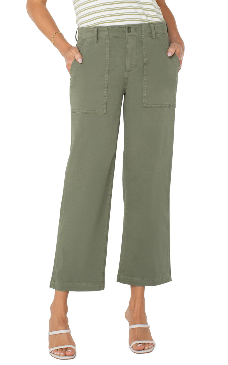 Liverpool Cargo Wide Leg Crop - Martini Olive