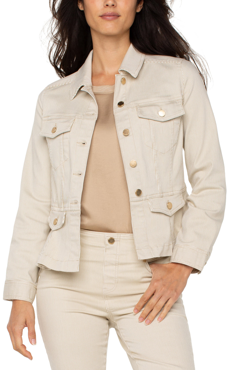 Liverpool Peplum Denim Jacket - Cappucino Stripe