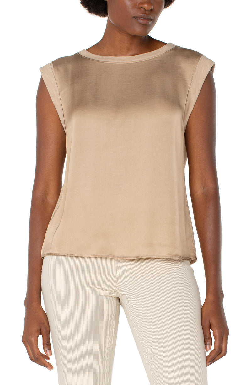 Liverpool Sleeveless Woven Knit Top - Champagne