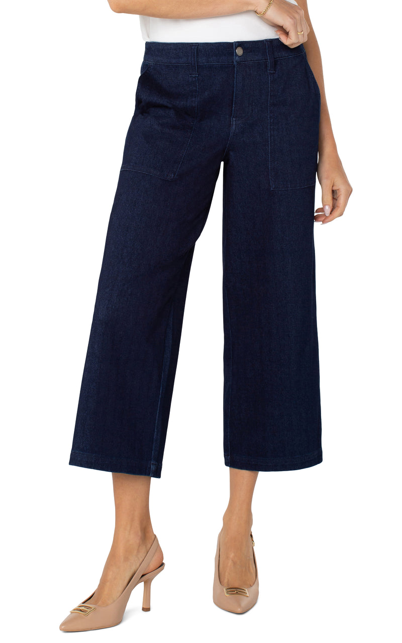 Liverpool Wide Leg Denim Cargo Crop - Indigo Rinse