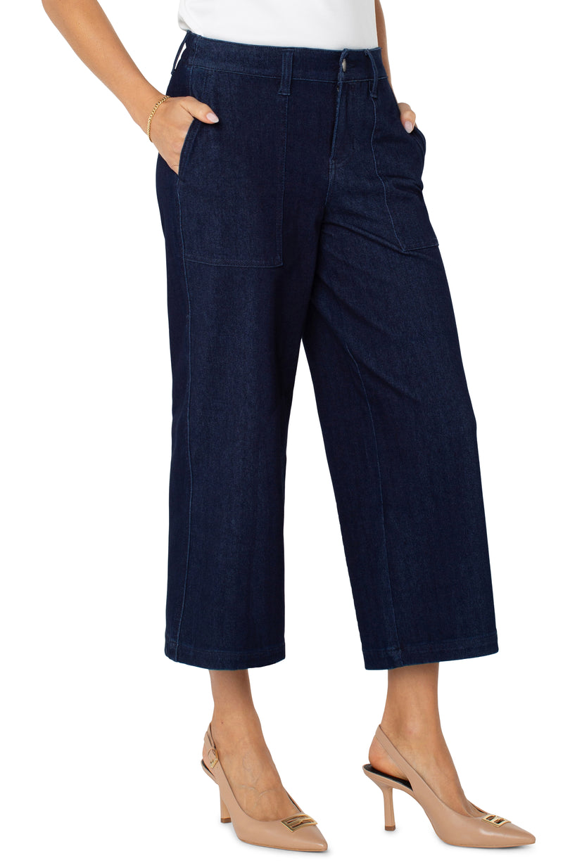 Liverpool Wide Leg Denim Cargo Crop - Indigo Rinse