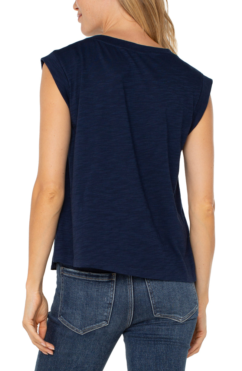 Liverpool Sleeveless Woven Knit Top - Dark Navy