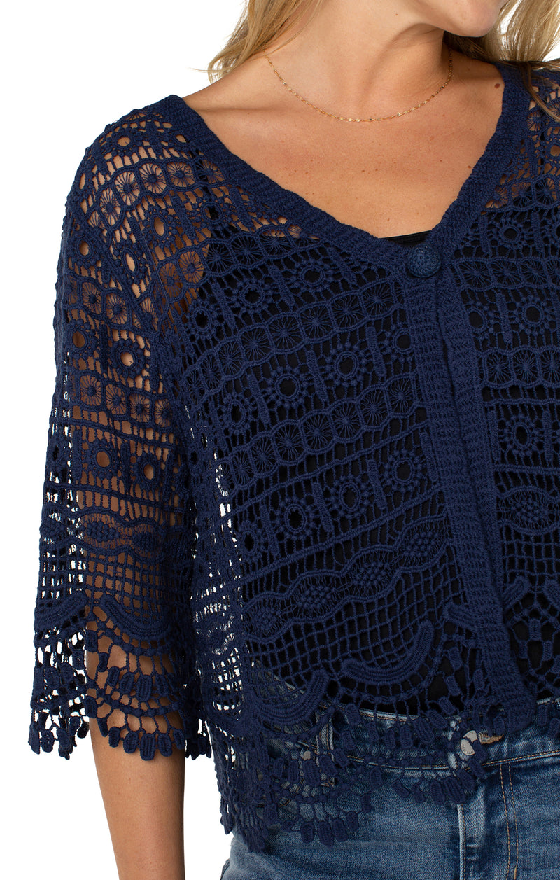 Liverpool Short Sleeve Lace Bolero - Navy