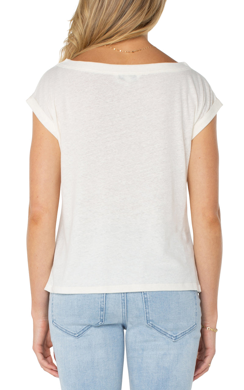 Liverpool Short Sleeve Boat Neck Knit Top - Whipped Cream