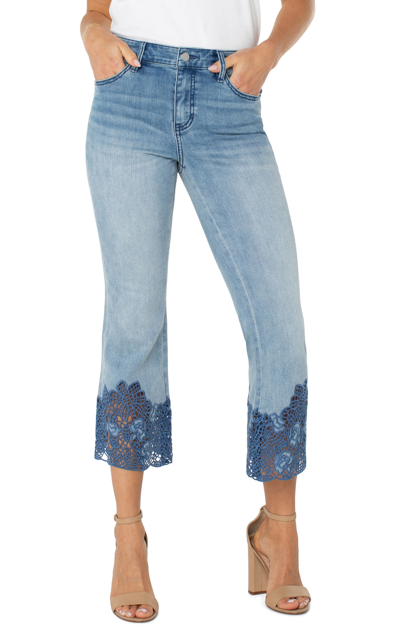 Liverpool Hannah Crop Flare w/ Crochet Hem - Indigo Crochet